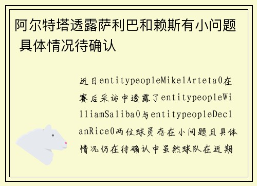 阿尔特塔透露萨利巴和赖斯有小问题 具体情况待确认 阿尔特塔透露萨利巴和赖斯有小问题 具体情况待确认
